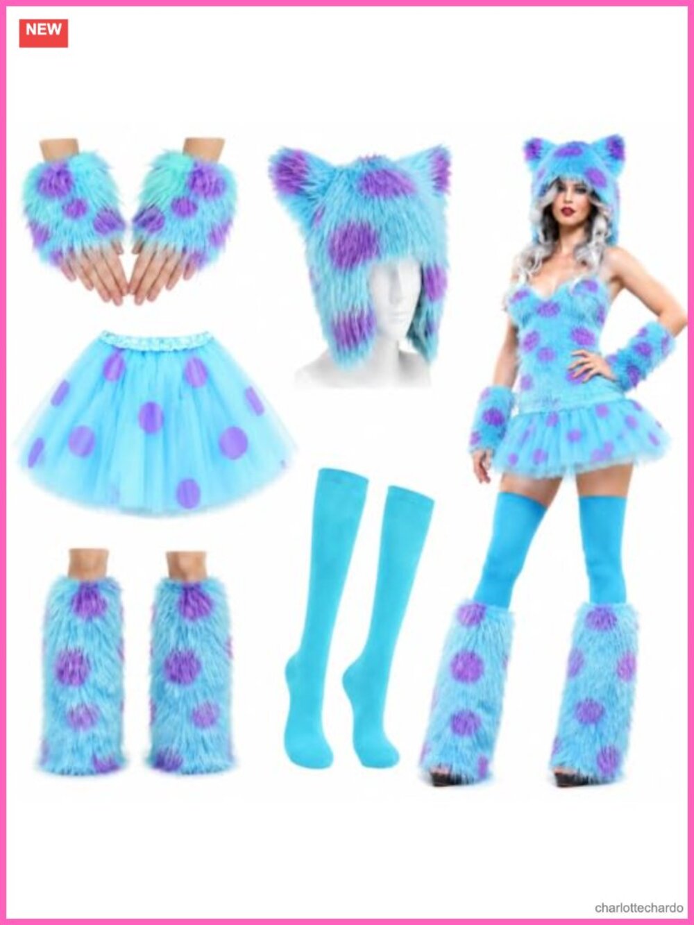 Faux Fur Furry Monster Costume Accessory Set 5 Pc Halloween Party
